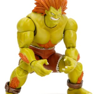 Jada Street Fighter II Blanka Deluxe Action Figure - 1:12 Scale, Highly Articulated, Interchangeable Hands & Head, Electric Thunder Accessory - 7" Tall, Video Game Collectible