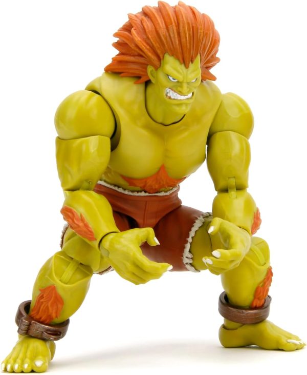Jada Street Fighter II Blanka Deluxe Action Figure - 1:12 Scale, Highly Articulated, Interchangeable Hands & Head, Electric Thunder Accessory - 7" Tall, Video Game Collectible