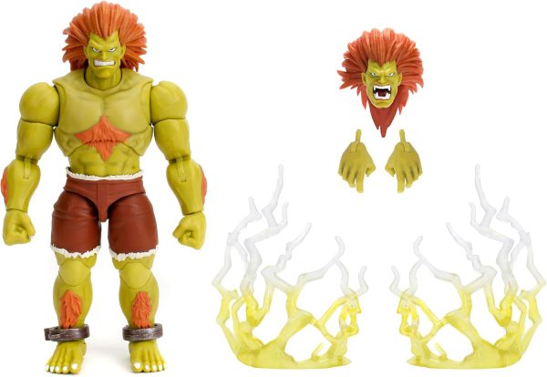 Jada Street Fighter II Blanka Deluxe Action Figure - 1:12 Scale, Highly Articulated, Interchangeable Hands & Head, Electric Thunder Accessory - 7" Tall, Video Game Collectible - Image 2