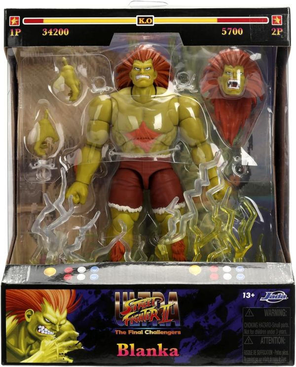 Jada Street Fighter II Blanka Deluxe Action Figure - 1:12 Scale, Highly Articulated, Interchangeable Hands & Head, Electric Thunder Accessory - 7" Tall, Video Game Collectible - Image 3