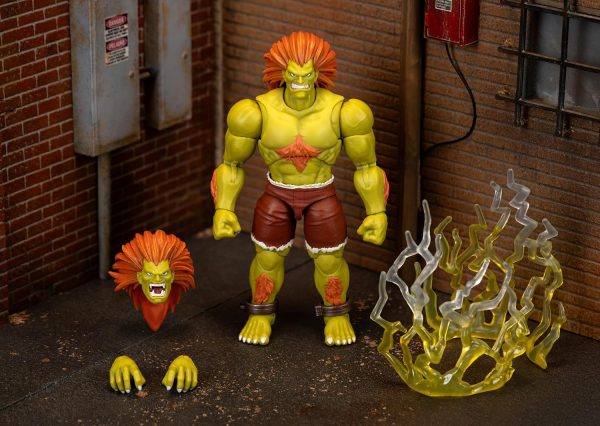 Jada Street Fighter II Blanka Deluxe Action Figure - 1:12 Scale, Highly Articulated, Interchangeable Hands & Head, Electric Thunder Accessory - 7" Tall, Video Game Collectible - Image 4